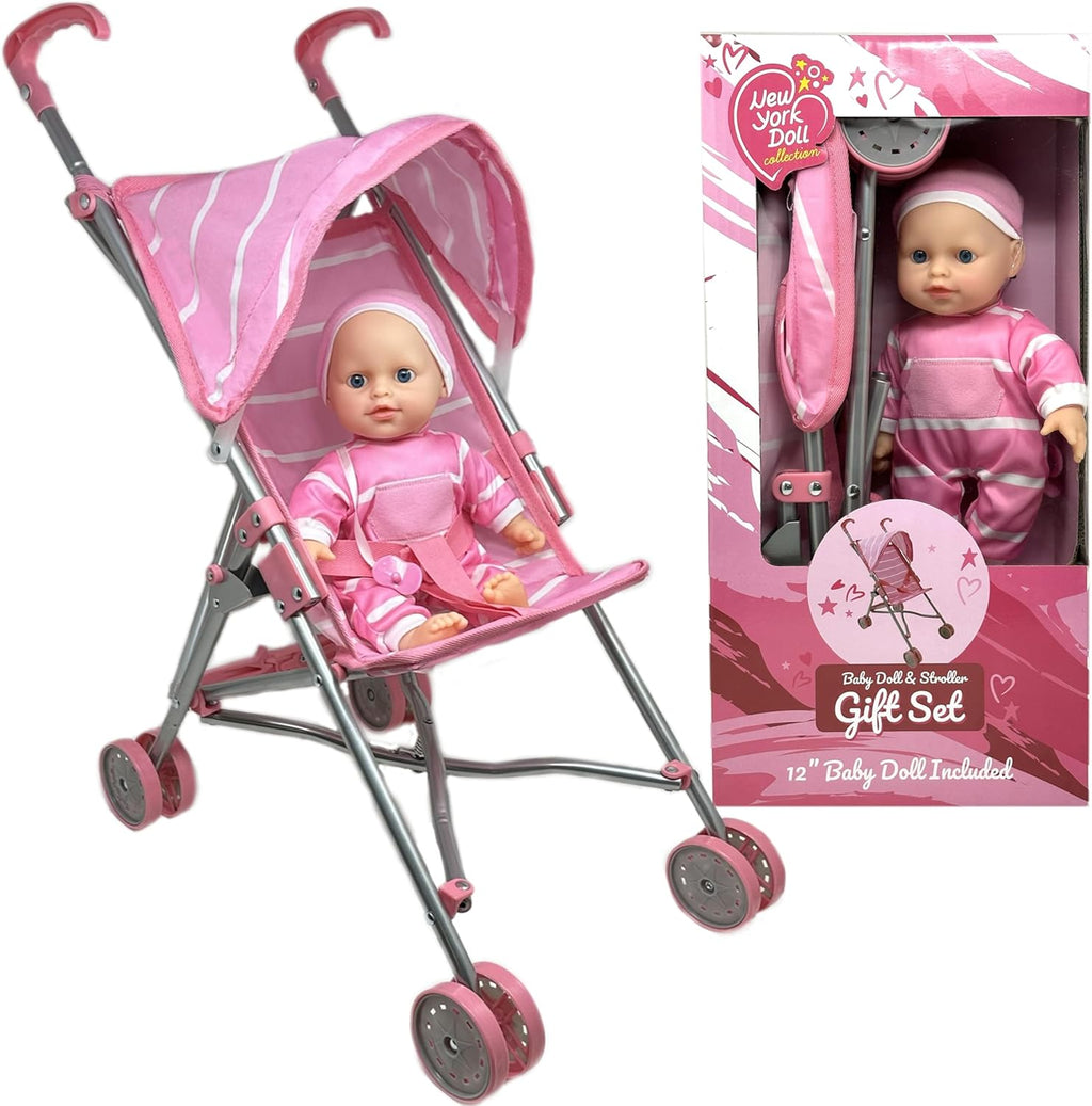 Single Stroller Pink/White Stripes Gift Set